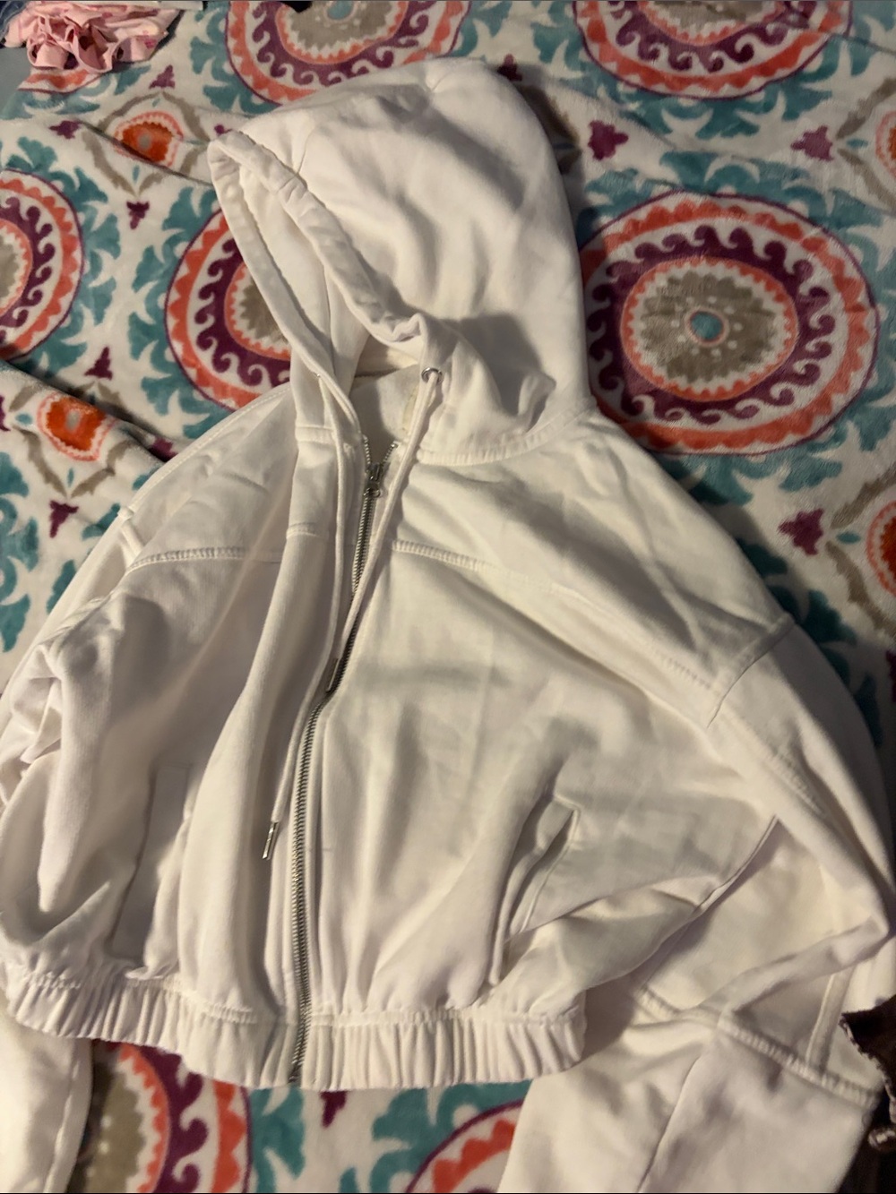 Kids White Hooded Zip-Up Jacket
